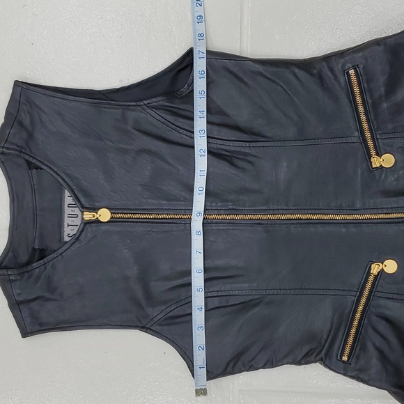 Siena Studio leather vest women's size medium black gold zippers lined pockets - Picture 4 of 9